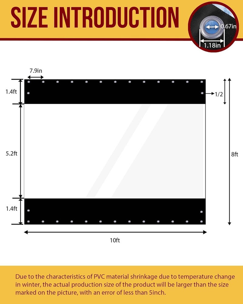 FoundGo 8'Hx10'W Vinyl Curtains for Patio,19oz Outdoor Clear Vinyl Patio Enclosure,Heavy Duty Clear Tarps Waterproof Vinyl Tarp with Grommets for Pergola, Porch,Gazebos,Balcony,-4℉ Cold Resistant - Image 5
